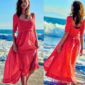 Free People Coral Red Sunshine Season Maxi Dress S